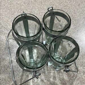 Set of Four Glass Tumblers with Metal Holder vintage